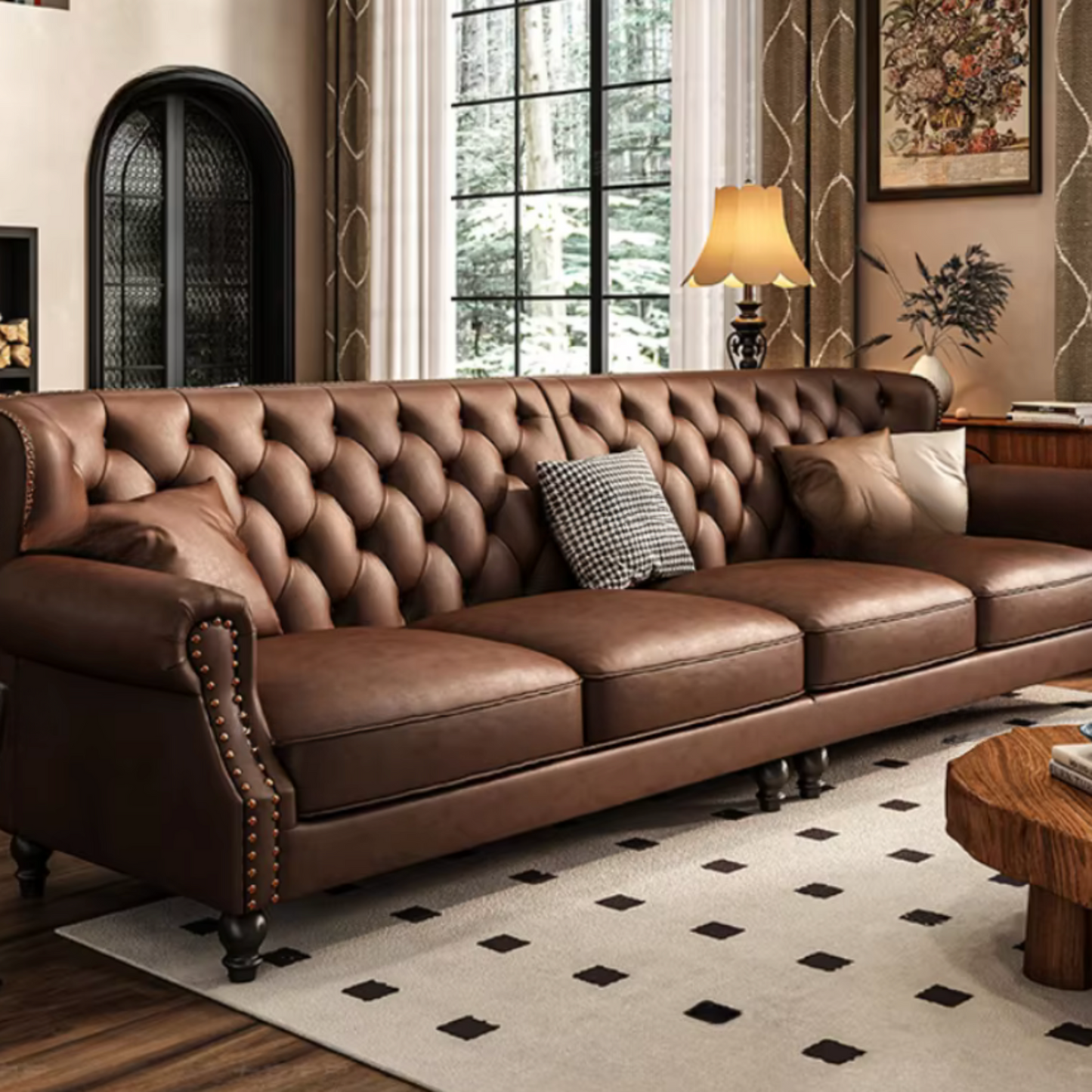 Classic Brown Buckle Sofa - 4 Seats