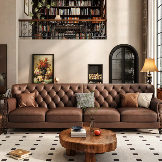 Classic Brown Buckle Sofa - 4 Seats